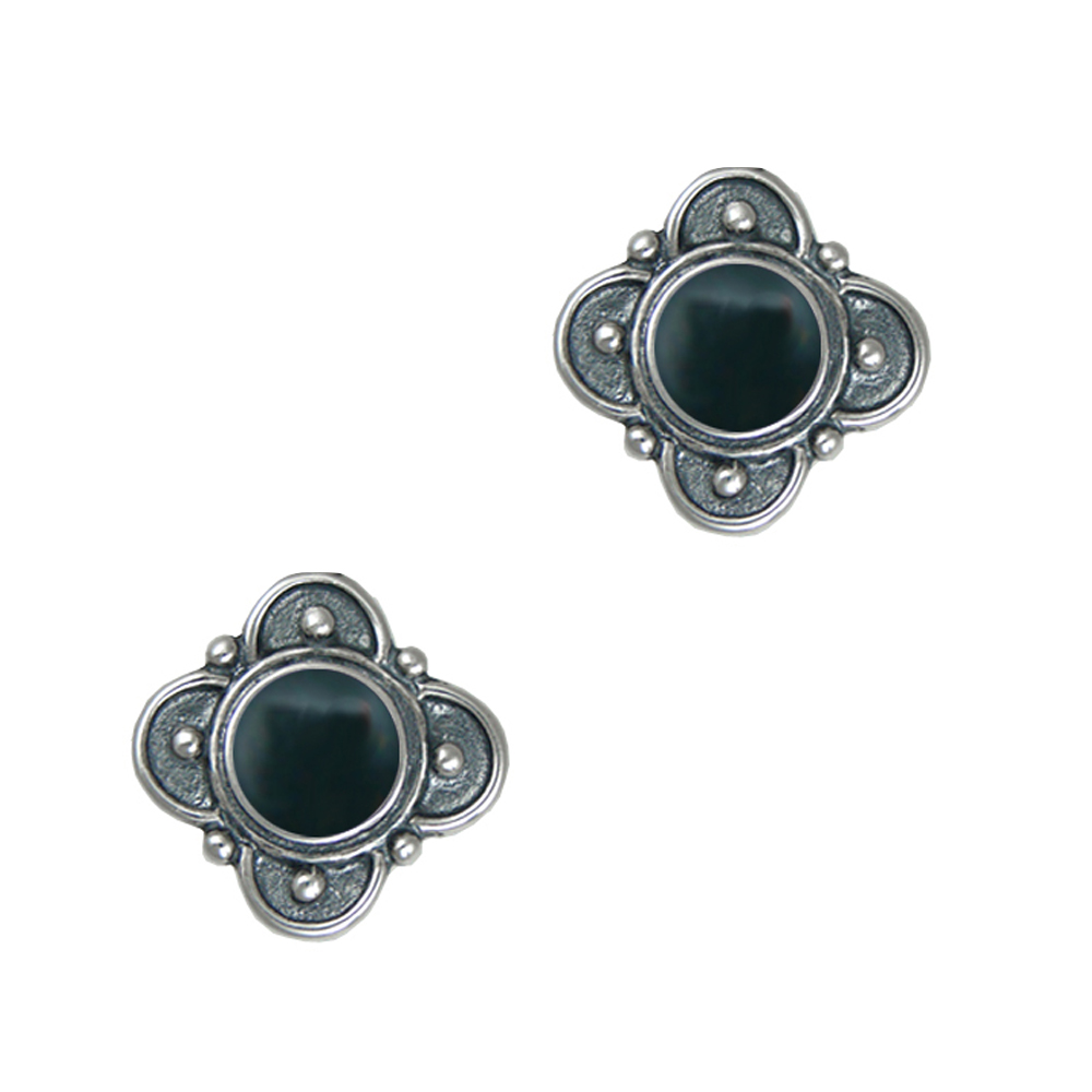 Sterling Silver Designer Post Stud Earrings With Bloodstone